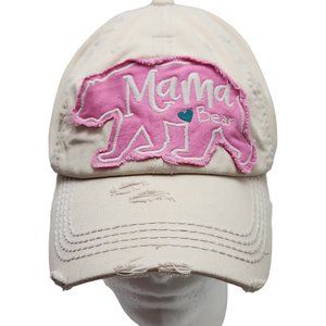Mama Bear Womens Distrested Ball Cap Hat  Adjustable Hook & Loop